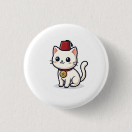 Schattige Marokkaanse Kawaii Kat met Fez Sticker Ronde Button 3,2 Cm