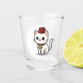 Schattige Marokkaanse Kawaii Kat met Fez Sticker Shot Glas