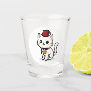 Schattige Marokkaanse Kawaii Kat met Fez Sticker Shot Glas