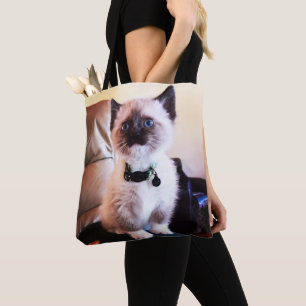 Schattige Mask Blue Eyed Siamese Kitten Photo Tote Bag
