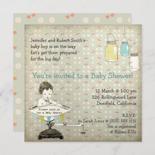  Schattige Mason Jars Baby Boy Shower Kaart (Voorkant / Achterkant)
