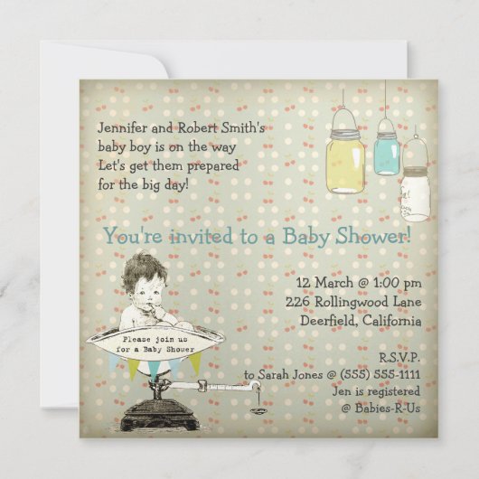 Schattige Mason Jars Baby Boy Shower Kaart (Voorkant)