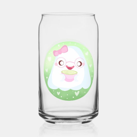 Schattige Matcha Latte Geest Blikvorm Glas (Voorkant)