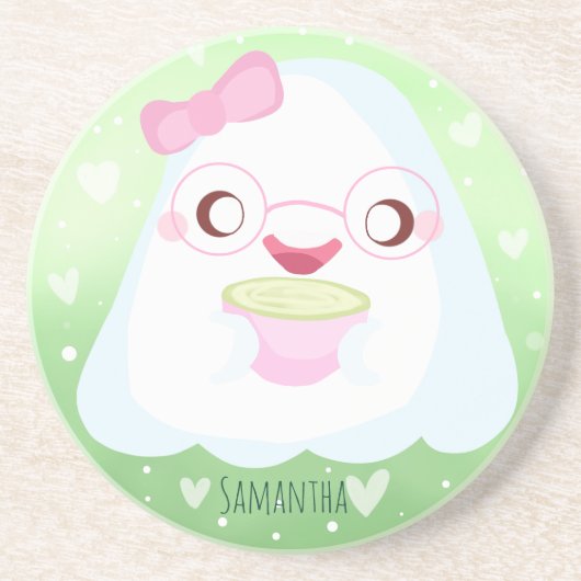 Schattige Matcha Latte Geest Zandsteen Onderzetter (Voorkant)