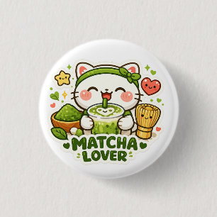 Schattige Matcha Liefhebber Kat Ronde Button 3,2 Cm