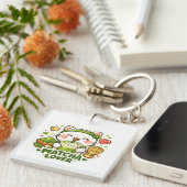 Schattige Matcha Liefhebber Kat Sleutelhanger (Voorkant Rechts)