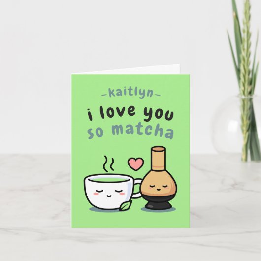 Schattige Matcha Thee Liefde Cartoon Valentijnsdag Kaart (Voorkant)