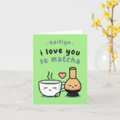 Schattige Matcha Thee Liefde Cartoon Valentijnsdag Kaart (Gele Bloem)