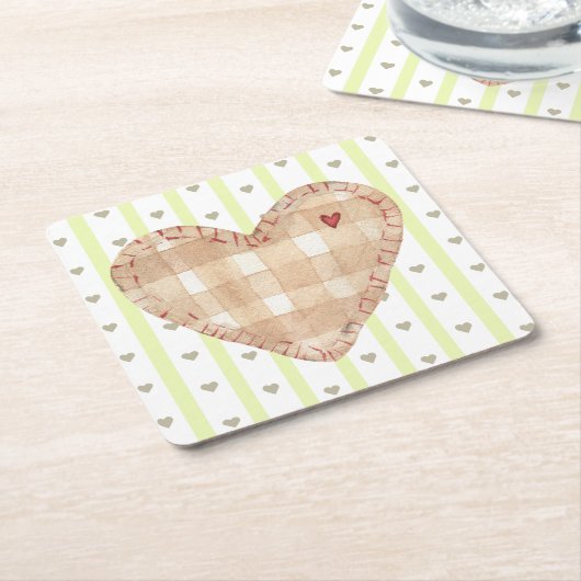 Schattige matching rustieke hart en strepen Schatt Kartonnen Onderzetters (Schuin)