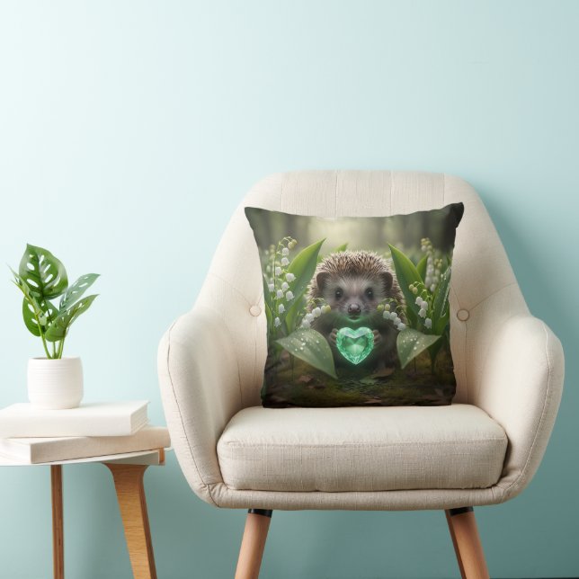 Schattige May Hedgehog met Smaragd Hart Kussen (Stoel)