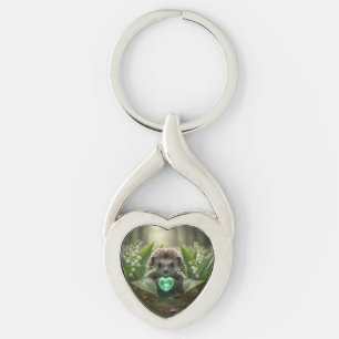 Schattige May Hedgehog met Smaragd Hart Sleutelhanger