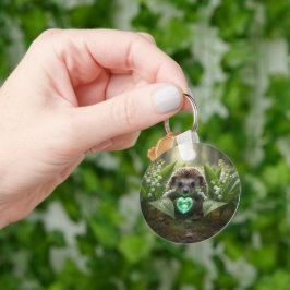 Schattige May Hedgehog met Smaragd Hart Sleutelhanger
