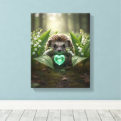 Schattige May Hedgehog met Smaragden Hart Canvas Afdruk (Insitu (Houten vloer))