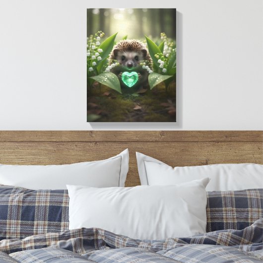 Schattige May Hedgehog met Smaragden Hart Canvas Afdruk (Insitu (Slaapkamer))