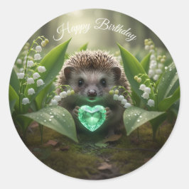 Schattige May Hedgehog met Smaragden Hart Ronde Sticker