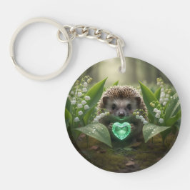 Schattige May Hedgehog met Smaragden Hart Sleutelhanger
