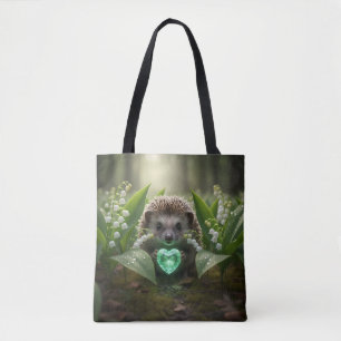 Schattige May Hedgehog met Smaragden Hart Tote Bag