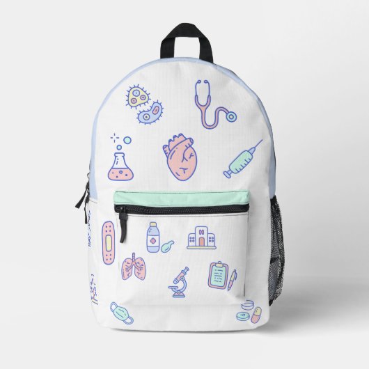 Schattige Medisch cartoon Dokter Verpleegkunde Doo Bedrukte Rugzak (Voorkant)