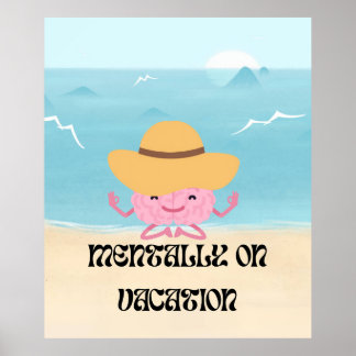 Schattige Mediterende Hersenen Strand Illustratie Poster