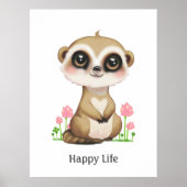 Schattige Meerkat en Bloemen Gelukkig Poster (Voorkant)