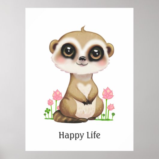 Schattige Meerkat en Bloemen Gelukkig Poster (Voorkant)