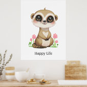 Schattige Meerkat en Bloemen Gelukkig Poster (Keuken)