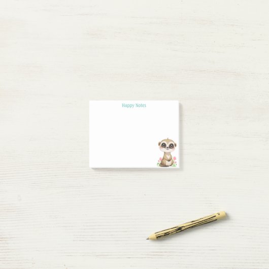 Schattige Meerkat en bloemen gepersonaliseerd Post-it® Notes (Op bureau)