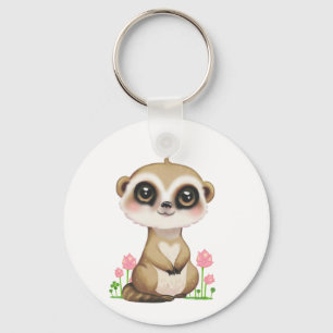 Schattige Meerkat en Bloemen op Wit Sleutelhanger