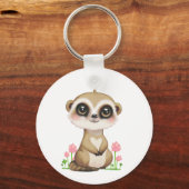 Schattige Meerkat en Bloemen op Wit Sleutelhanger (Achterkant)