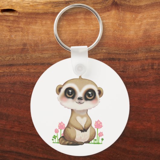 Schattige Meerkat en Bloemen op Wit Sleutelhanger (Achterkant)