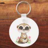 Schattige Meerkat en Bloemen op Wit Sleutelhanger (Voorkant)