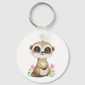 Schattige Meerkat en Bloemen op Wit Sleutelhanger (Achterkant)