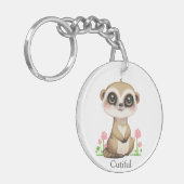 Schattige Meerkat en Bloemen op Wit Sleutelhanger (Voorkant Links)