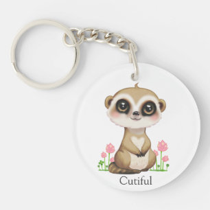 Schattige Meerkat en Bloemen op Wit Sleutelhanger