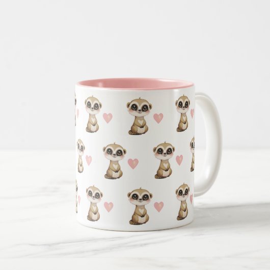 Schattige Meerkat en Hartpatroon Tweekleurige Koffiemok (Voorkant rechts)