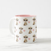 Schattige Meerkat en Hartpatroon Tweekleurige Koffiemok (Voorkant links)