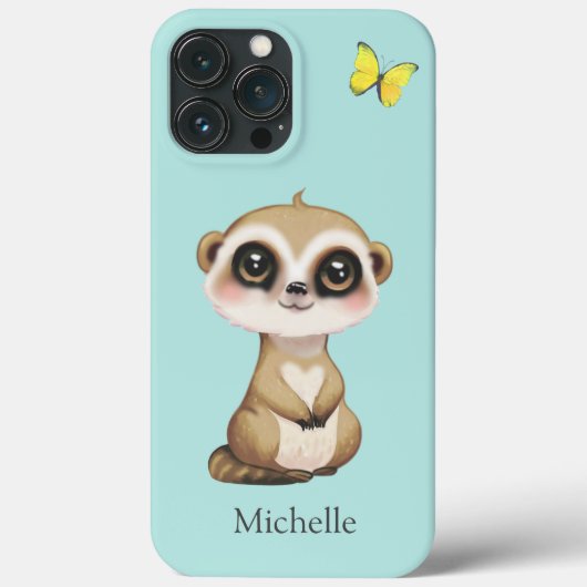 Schattige Meerkat en Vlinder op Blauwgroen Case-Mate iPhone Case (Achterkant)