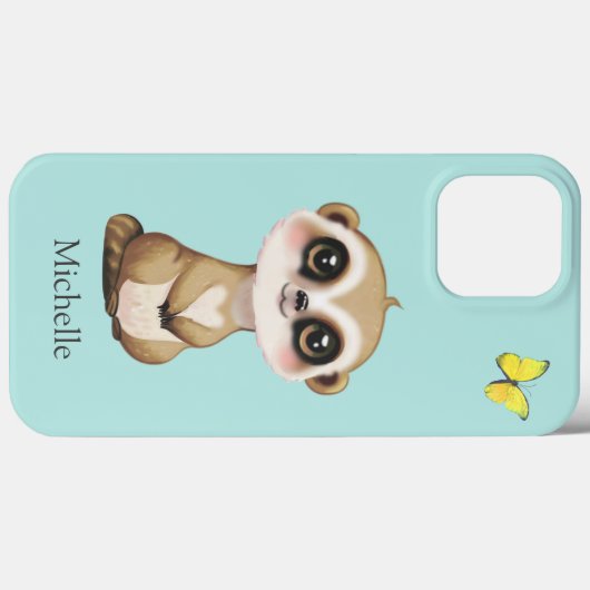 Schattige Meerkat en Vlinder op Blauwgroen Case-Mate iPhone Case (Achterkant (horizontaal))