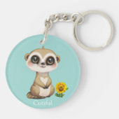 Schattige Meerkat en Zonnebloem op Blauwgroen Sleutelhanger (Achterkant)