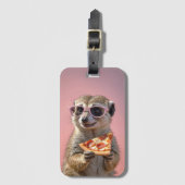 Schattige Meerkat Met Glazen en Pizza Bagagelabel (Voorkant (verticaal))