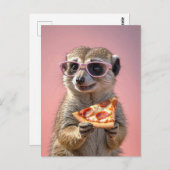 Schattige Meerkat Met Glazen en Pizza Briefkaart (Voorkant / Achterkant)