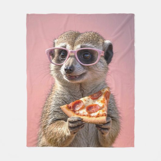 Schattige Meerkat Met Glazen en Pizza Fleece Deken (Voorkant)