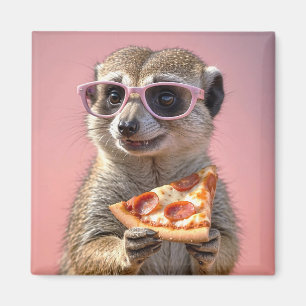 Schattige Meerkat Met Glazen en Pizza Magneet