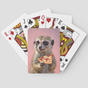 Schattige Meerkat Met Glazen en Pizza Pokerkaarten