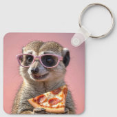 Schattige Meerkat Met Glazen en Pizza Sleutelhanger (Achterkant)
