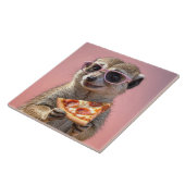 Schattige Meerkat Met Glazen en Pizza Tegeltje (Zijkant)