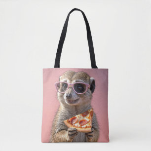 Schattige Meerkat Met Glazen en Pizza Tote Bag