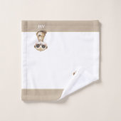 Schattige Meerkat & Monogram op Beige & Wit Bad Handdoek (Wasdoekje)