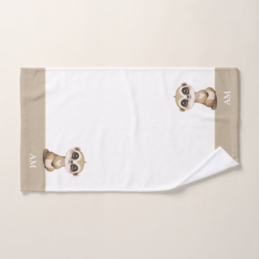 Schattige Meerkat & Monogram op Beige & Wit Bad Handdoek (Handdoek)