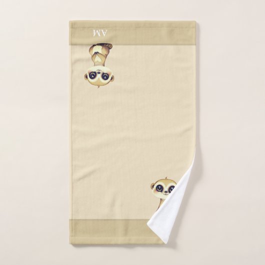 Schattige Meerkat & Monogram op Zand Beige Bad Handdoek (Handdoek)